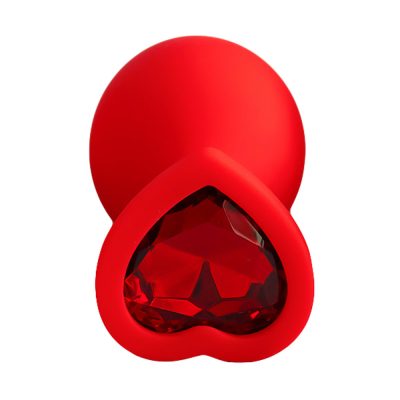 Plug Jóia em Silicone Vermelho com Base em Formato de Coração - Tamanho M 127 15352013652 pl006m vermelho 08 3
