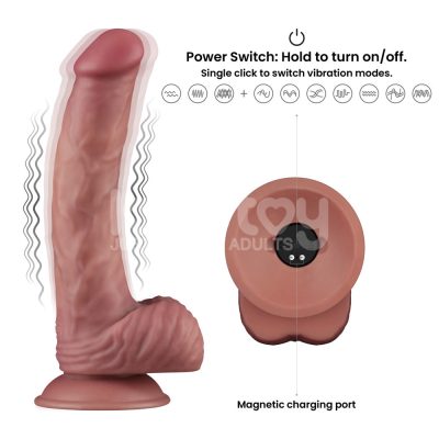 Pênis Dupla Densidade 23x4,3 cm Recarregável com 10 Modos de Vibração Vibrating Dual Density Power Cock - Lovetoy 27 15355565873 pe265 marrom 14