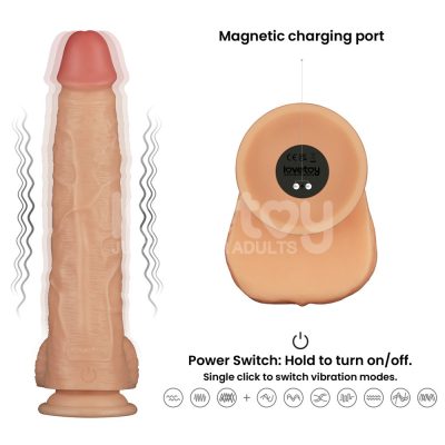 Pênis Realístico macio 28,3x6,8cm Recarregável com 10 Modos de Vibração Vibrating Power Basics Cock - Lovetoy 26 15355836785 pe261 bege 12