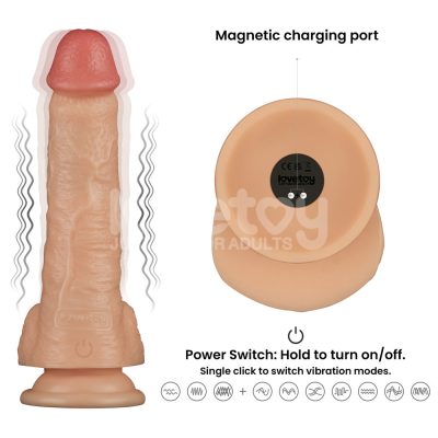 Pênis ultra Realístico 20x4,5 cm Recarregável com 10 Modos de Vibração Vibrating Power Basics Cock - Lovetoy 25 15355886842 pe256 bege 10