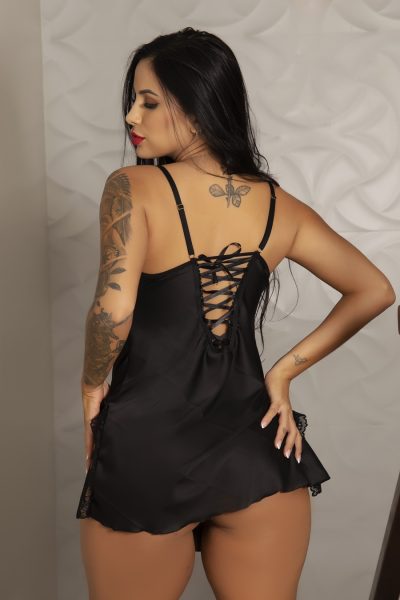 Alternative view of Camisola preta sexy com detalhe em fita de cetim