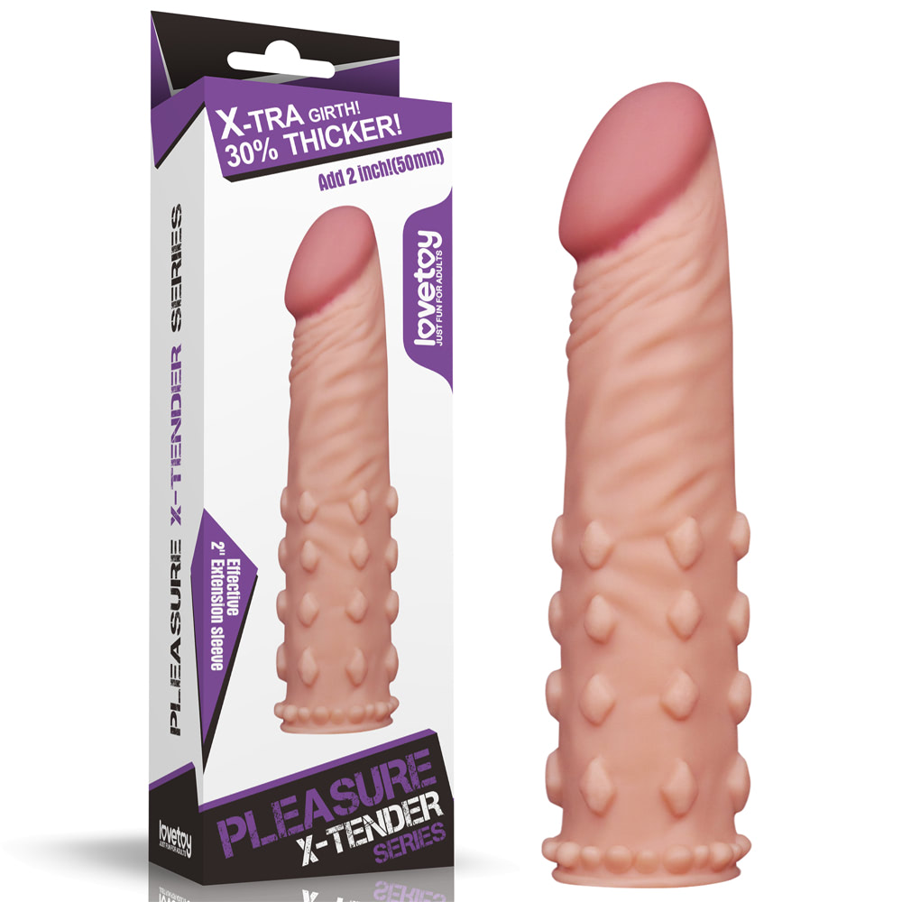 Capa peniana feita em cyberskin lovetoy pleasure x-tender Bege 1 Capa peniana feita em cyberskin lovetoy pleasure x-tender Bege