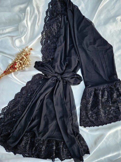 Robe preto catiuscia em tule liso 2 Robe preto catiuscia em tule liso - Imagem 2