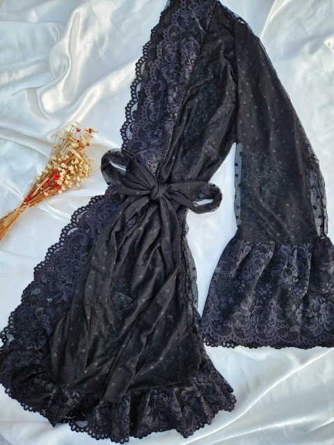 Robe preto catiuscia em tule coraçãozinho 2 Robe preto catiuscia em tule coraçãozinho - Imagem 2