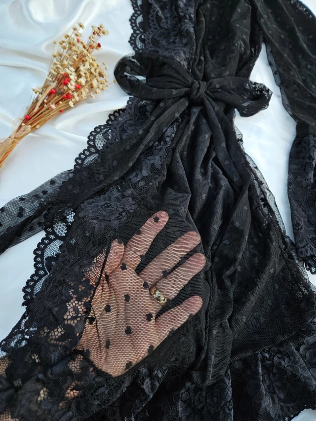 Robe preto catiuscia em tule coraçãozinho 1 Robe preto catiuscia em tule coraçãozinho