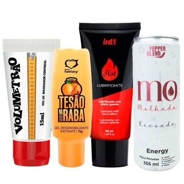 Kit com Lubrificante Hot Energético Estimulante Revoada Tesão na Raba e Volumetrão