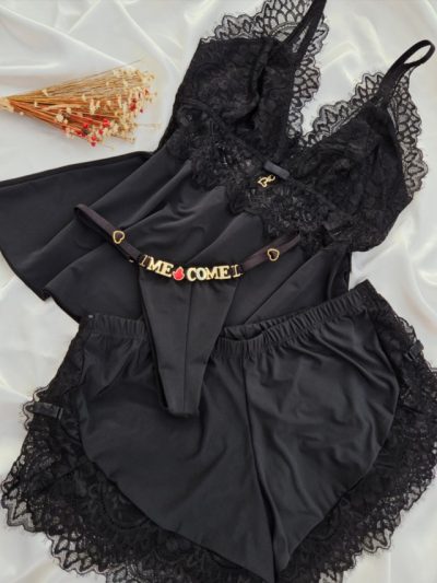 Alternative view of Pijama preto lorena ligalight com calcinha personalizável