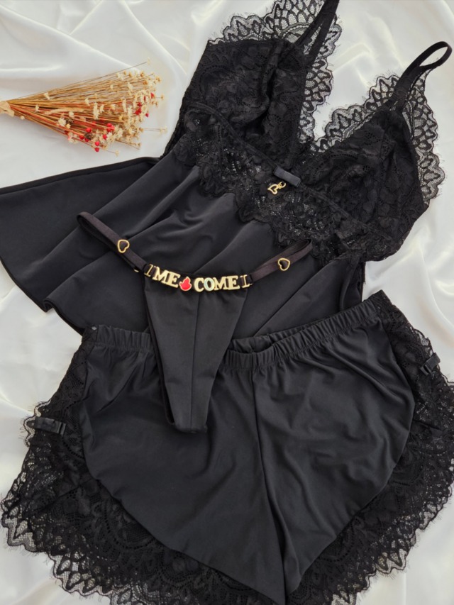 Pijama preto lorena ligalight com calcinha personalizável 2 Pijama preto lorena ligalight com calcinha personalizável - Imagem 2
