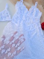 Camisola branca em tule angeline com calcinha fio personalizável - Imagem 4