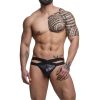 Cueca Jock em suplex preto com elástico duplo frontal aberto