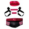 Conjunto cueca em couro sintético e tule com harness detalhe metal + par de braceletes