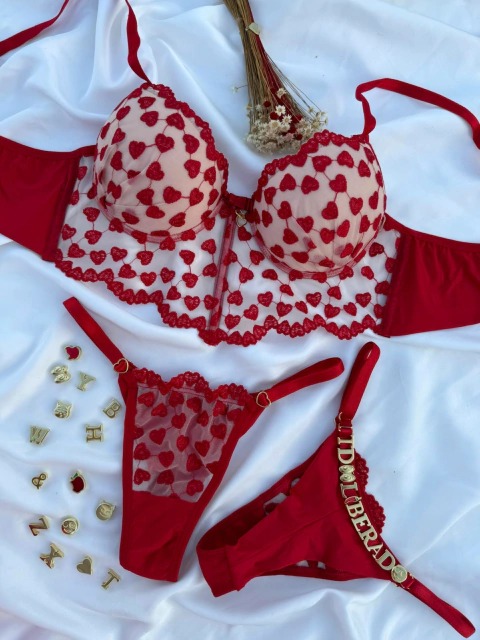 Conjunto croped lingerie coração com calcinha personalizável 1 Conjunto croped lingerie coração com calcinha personalizável