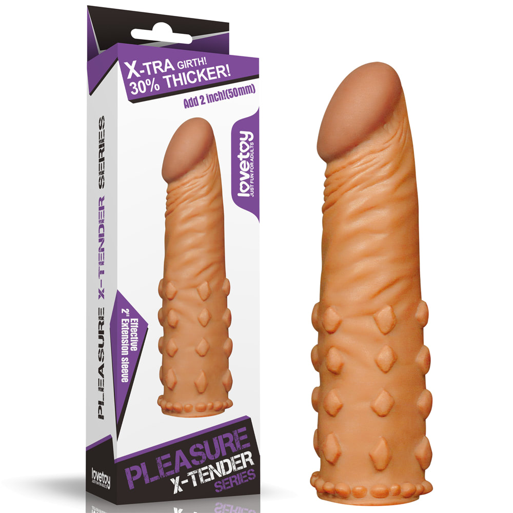 Capa peniana marrom feita em cyberskin lovetoy pleasure x-tender 1 Capa peniana marrom feita em cyberskin lovetoy pleasure x-tender
