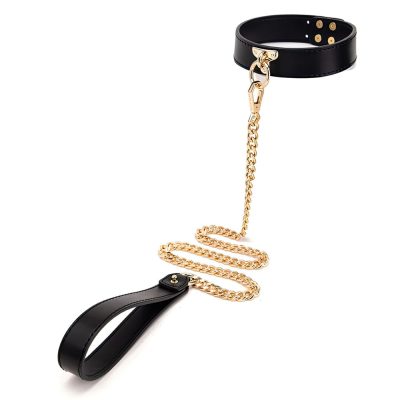 Coleira Bondage em Couro com Fecho em Metal e Corrente de Tração