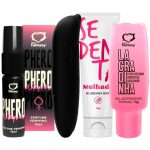 Kit com Perfume Phero Aroma Feminino Vibrador Ponto G Sedenta Molhada e Lacradinha Gel Adstringente