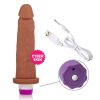 Prótese em formato de pênis em cyber skin realístico marrom com vibrador usb 18,5x4,5cm