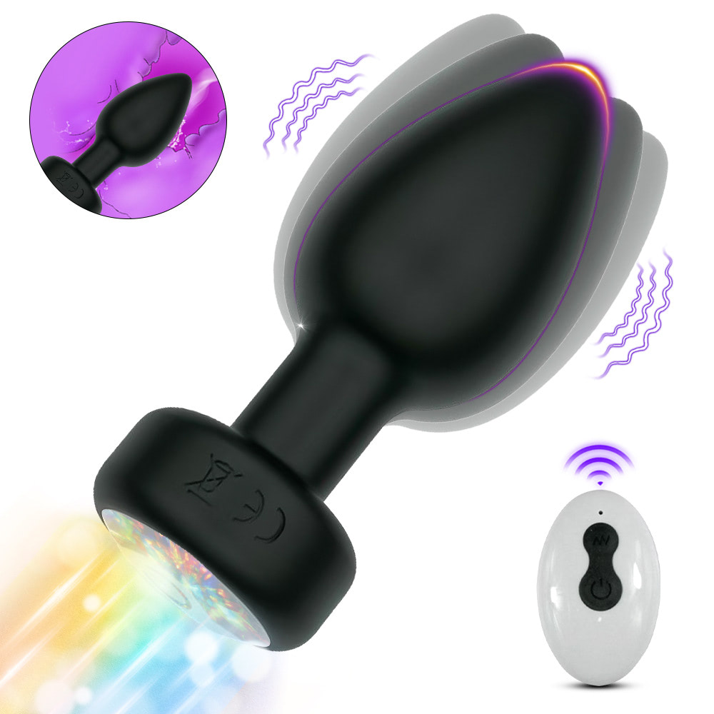 Plug Anal em Silicone com 10 Modos de Vibração,Luz de Led e Controle Remoto sem Fio ou Cotrole de toque - Preto 1 Plug Anal em Silicone com 10 Modos de Vibração,Luz de Led e Controle Remoto sem Fio ou Cotrole de toque - Preto