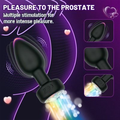 Plug Anal em Silicone com 10 Modos de Vibração,Luz de Led e Controle Remoto sem Fio ou Cotrole de toque - Preto 20 15387667889 pl190 preto 06