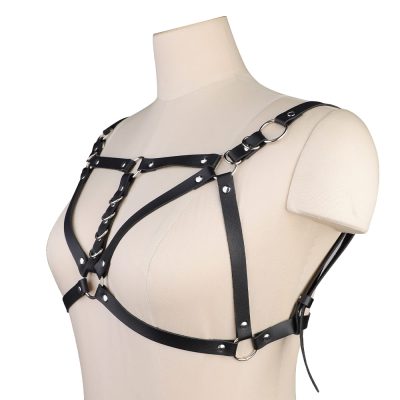 Harness Feminino de Couro com fivelas frontais 32 15389241542 sa051 preto 01