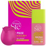kit com Pico Pulse Sugador Líquido Melancia – Suga, Pulsa e Gela e vibrador em formato de rosa