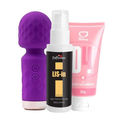 kit com Mini Varinha Mágica Hero Lis-in hot gold Gel facilitador para sexo anal D4 Gel Umectante Lubrificante