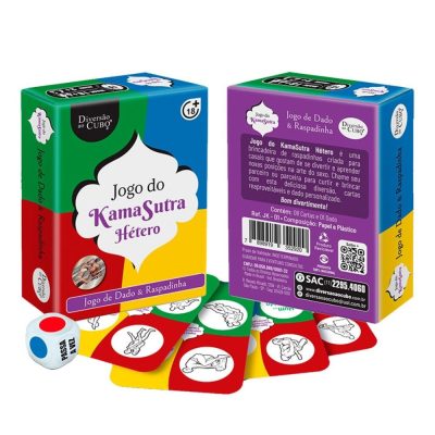 Jogo de Dado e Raspadinha Kama Sutra Hetero Reutilizável da Diversão em Cubo