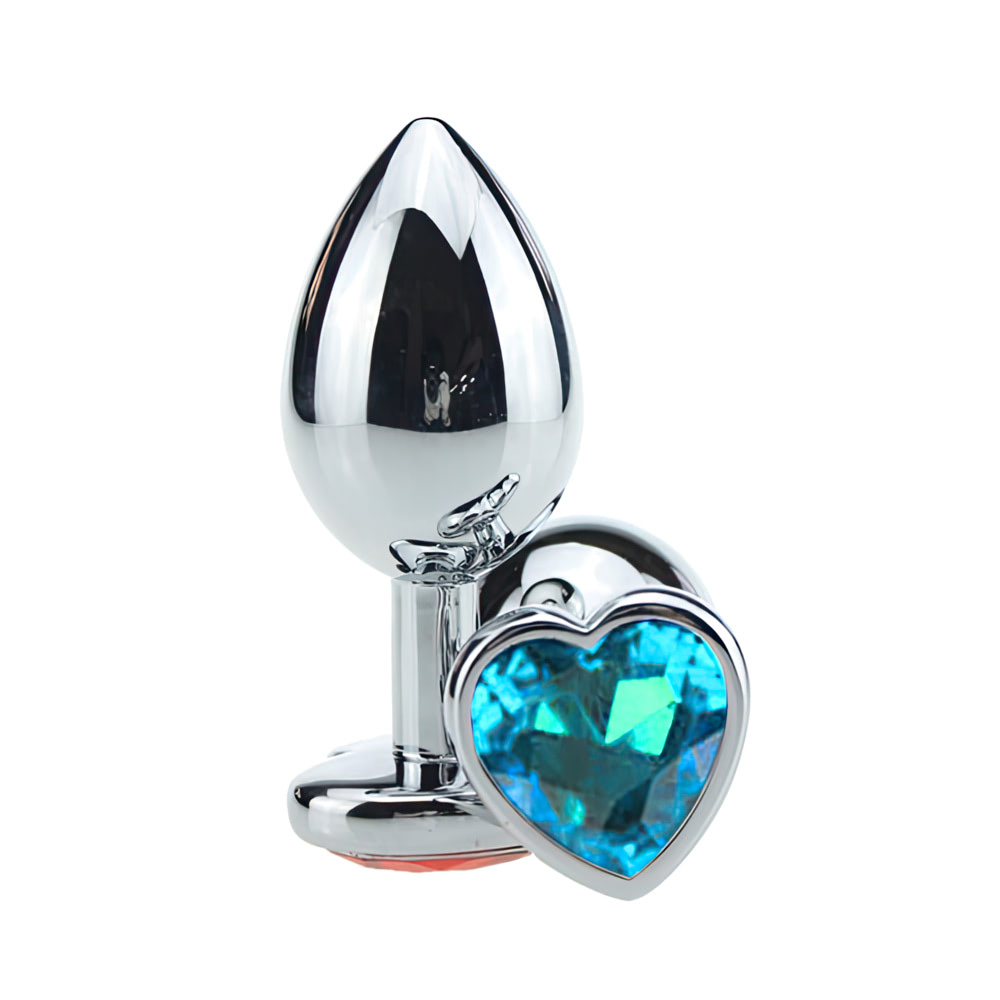 Plug anal Pequeno em alumínio, base em formato de coração com pedra colorida - Imagem 2
