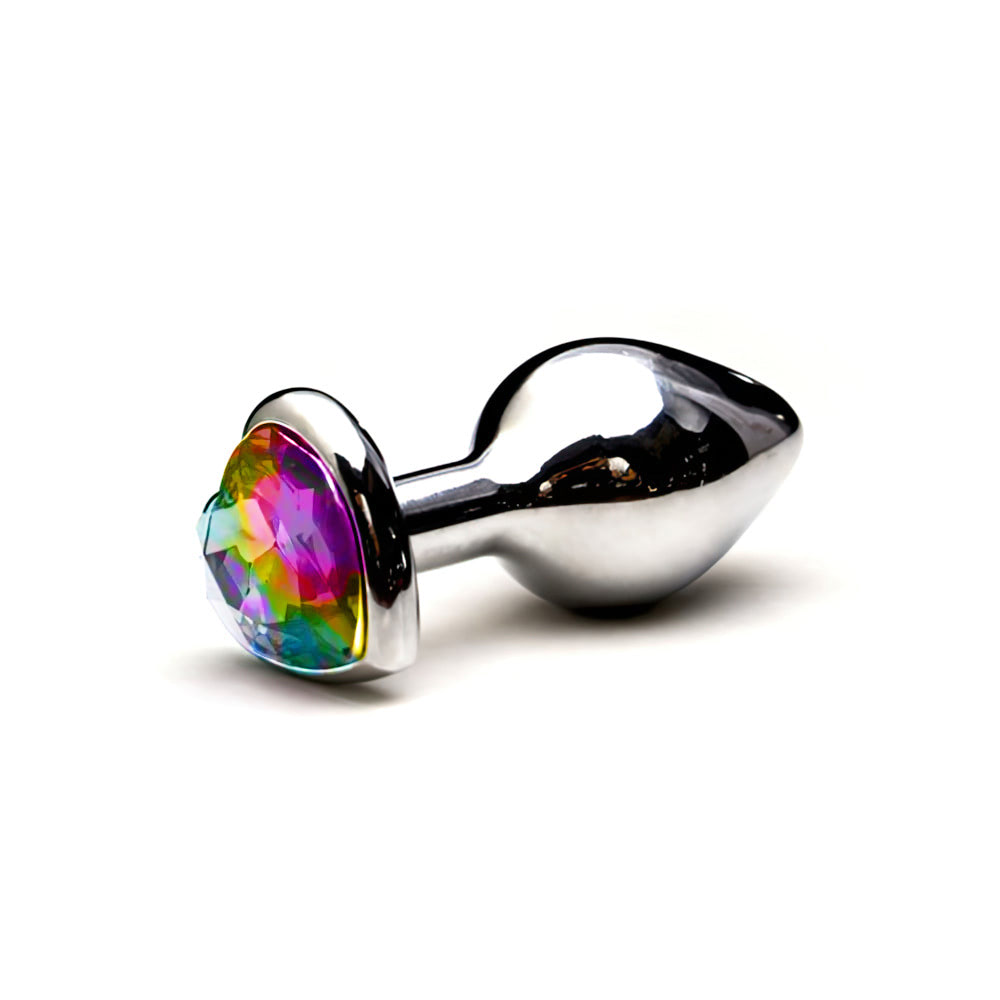 Plug anal Pequeno em alumínio, base em formato de coração com pedra colorida - Imagem 11