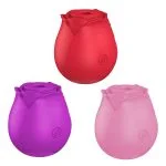 Vibrador com estimulador de clitóris em formato de rosa com 10 modos de pulsação