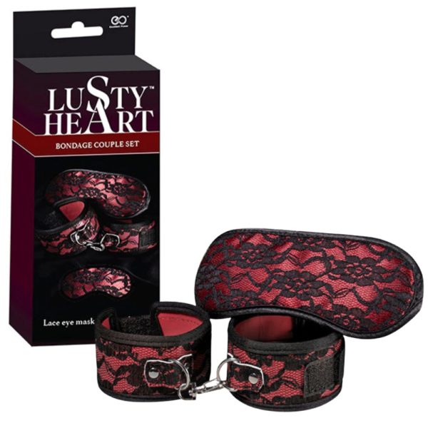 Lusty heart - Vendas para os olhos e amarras bondage couple set vermelho e preto