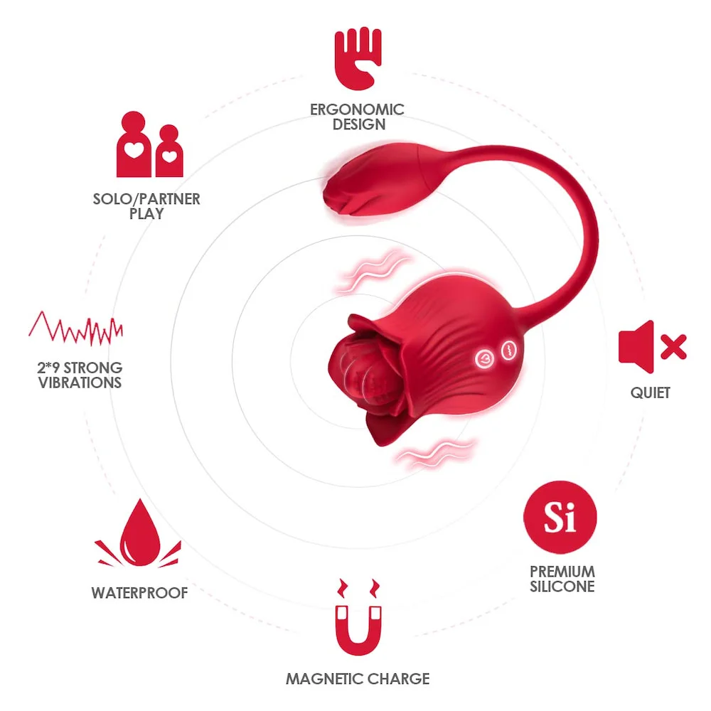 Vibrador Duplo Flexível em Formato de Rosa com 10 modos de vibração  Imagem 3