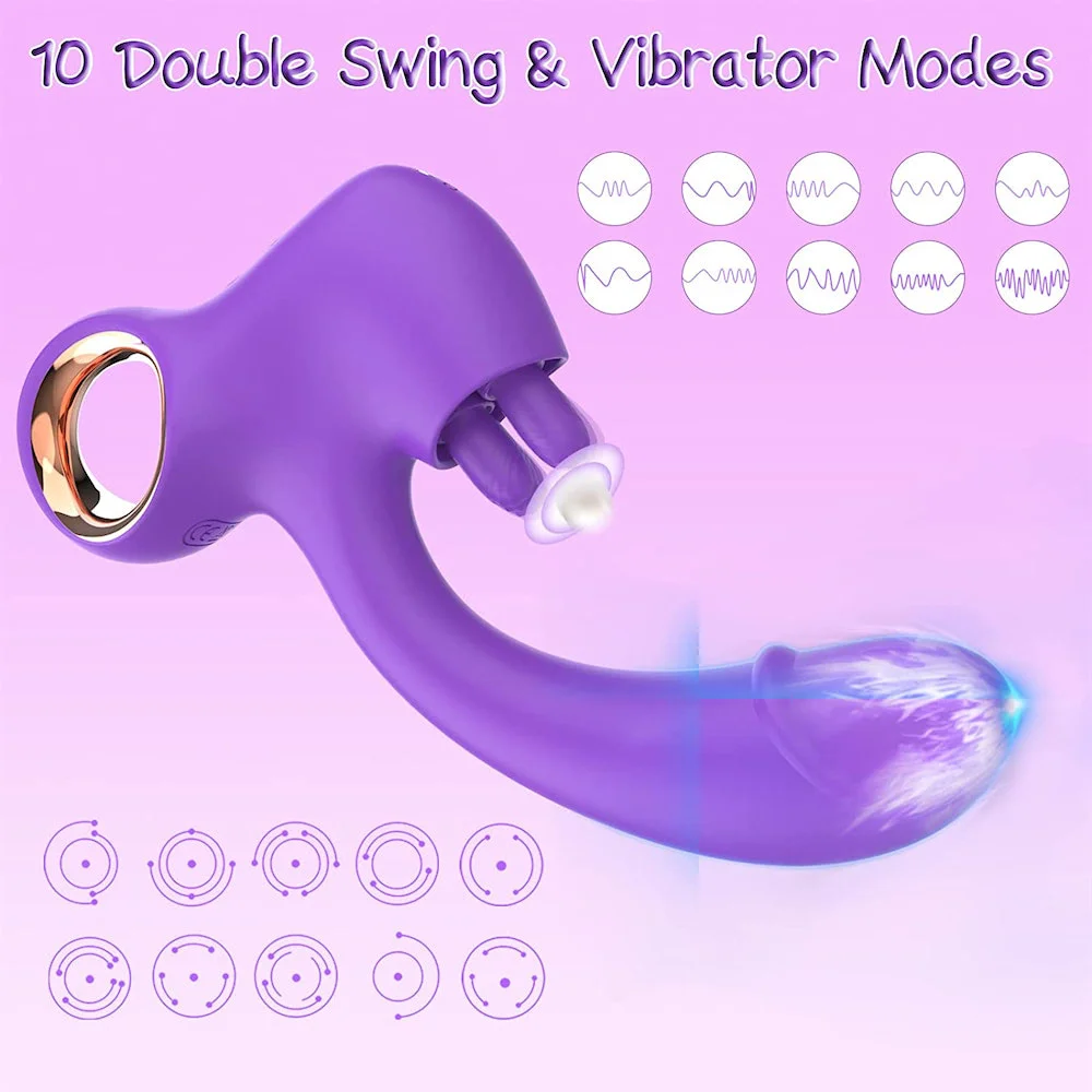 Vibrador Feminino com Estímulo Duplo Ponto G e Clitóris 10 Modos de Vibração USB Silicone Premium Roxo  Imagem 7