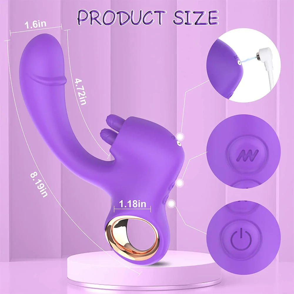 Vibrador Feminino com Estímulo Duplo Ponto G e Clitóris 10 Modos de Vibração USB Silicone Premium Roxo  Imagem 11