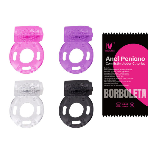 Anel peniano em formato de borboleta com estimulador clitorial