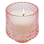 Vela aromática perfumada em copo de vidro Livon rosa 8x7cm para decoração de ambientes