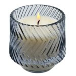 Vela aromática com suporte em vidro luxo cinza 7x8cm âmbar e patchouli