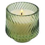 Vela aromática em vidro com suporte luxo verde 7x8cm notas de âmbar e patchouli