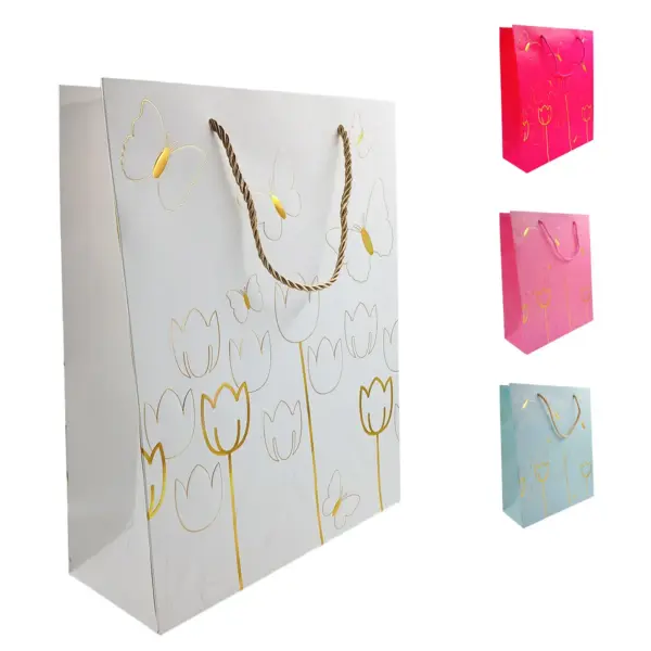 Sacola para Presente Tulip e Butterfly 26x10cm - Estampa Floral Luxo