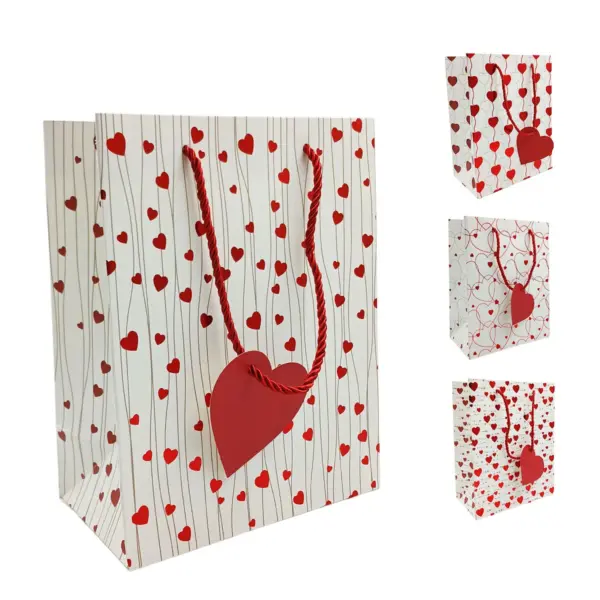 Sacola Para Presente Estampa Coração 23x18cm com Tag Decorativa - Luxo e Afeto