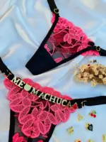 Calcinha Fio Dental em Tule Preto com Pink Personalizável Lulu Pétala - Imagem 2