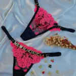 Calcinha Fio Dental em Tule Preto com Pink Personalizável Lulu Pétala