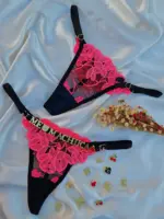 Calcinha Fio Dental em Tule Preto com Pink Personalizável Lulu Pétala