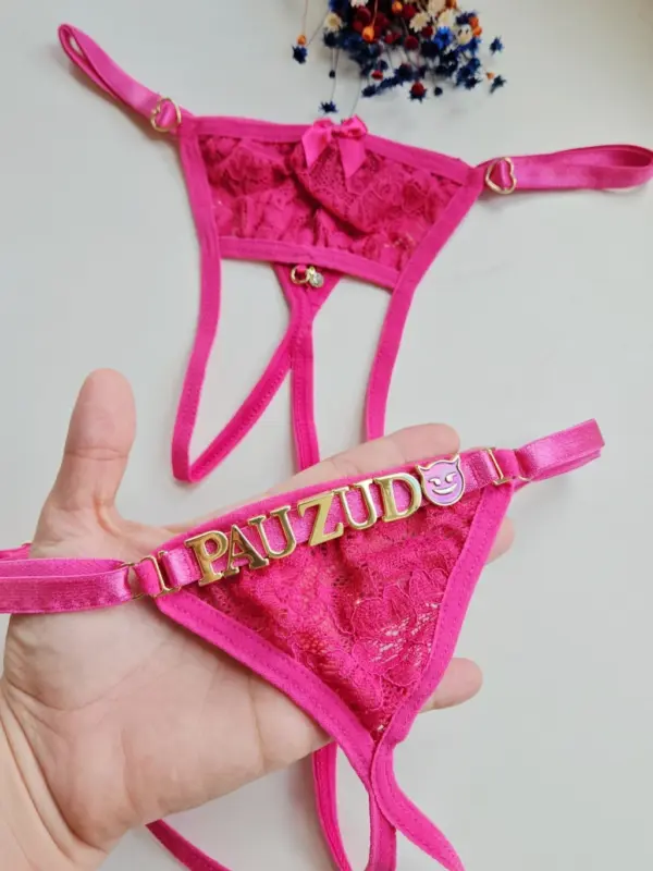 Calcinha Fio Dental Pink em Renda personalizável modelo secretária