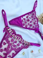Calcinha Fio Dental em Tule Roxo com Estampa de Coração Personalizável Lulu - Imagem 2