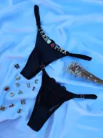 Calcinha Fio Dental Preta em Tule modelo Pétala Duplo personalizável