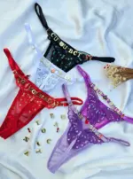 Calcinha Fio Dental Vermelha em Tule com Lantejoula Personalizável - Imagem 3
