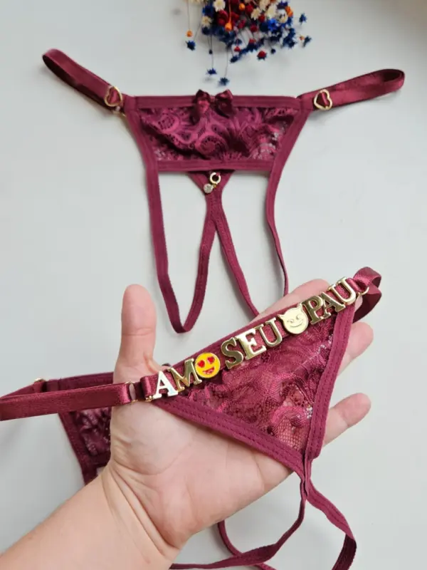 Calcinha Fio Dental Marsala em Renda personalizável modelo secretária