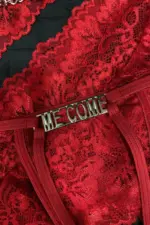 Fantasia Erótica Dama de Vermelho em Renda com Saia Cinta-Liga e Coleira com Corrente - Imagem 6