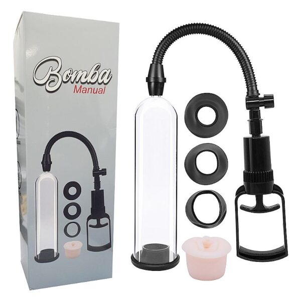 Kit bomba peniana a vácuo manual ABS silicone com medidor de pressão 3 anéis silicone e anel anatômico