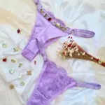 Calcinha Fio Dental Lilás em Tule com coração duplo bordado personalizável sex shop